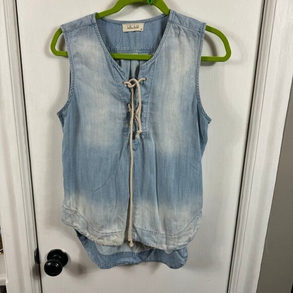 Bella Dahl Lace Up Tank in Bay Wash sleeveless denim shirt - Picture 3 of 8